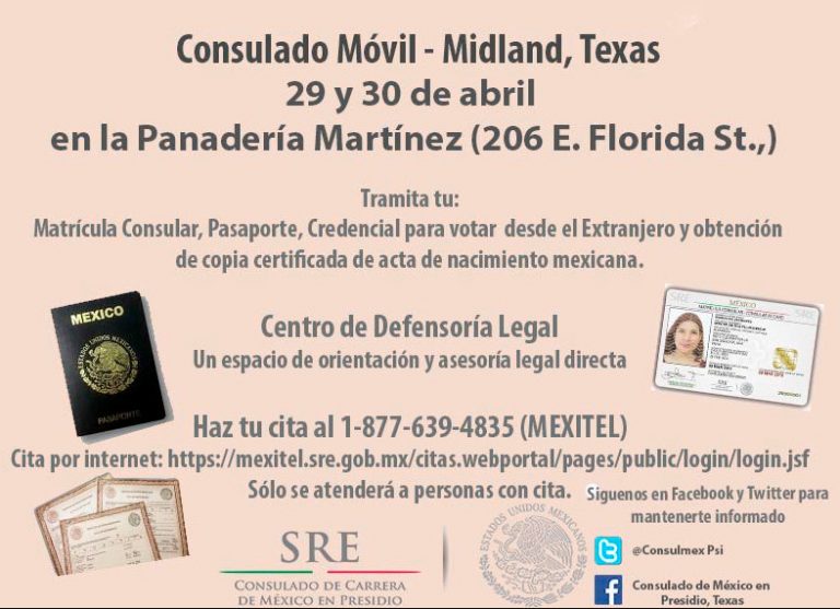 29 Y 30 DE ABRIL CONSULADO MOVIL EN MIDLAND TEXAS El Dictamen de Ojinaga